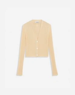 Lanvin RIBBED SILK AND COTTON V-NECK CARDIGAN
