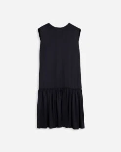 Lanvin SLEEVELESS ROUND NECK DRESS WITH RUFFLES IN SATIN