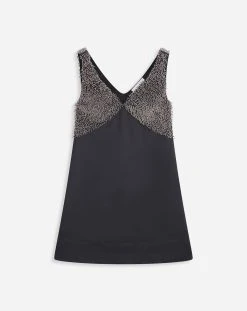 Lanvin LARGE STRAP V NECK EMBROIDERED DRESS IN SATIN