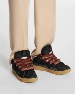 Lanvin Leather And Glitter Technical Material Curb Sneakers -Lanvin Fashion fm skrk11 drlx a2210f