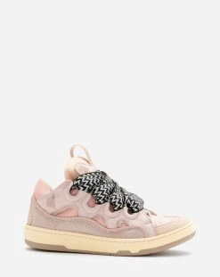 Lanvin LEATHER AND GLITTER TECHNICAL MATERIAL CURB SNEAKERS