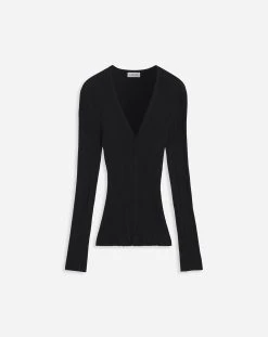 Lanvin V NECK RIBBED CARDIGAN IN SILK AND CASHMERE
