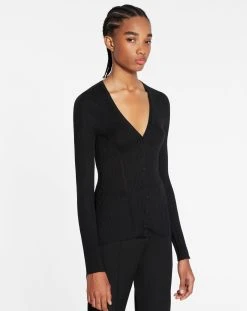 Lanvin V NECK RIBBED CARDIGAN IN SILK AND CASHMERE -Lanvin Fashion rw ca0001 k004 p2310c