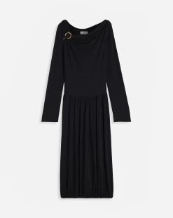Lanvin ASYMMETRIC TOP LONG SLEEVE DRAPED MIDI DRESS IN FLUID CREPE