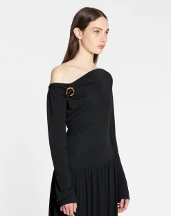 Lanvin ASYMMETRIC TOP LONG SLEEVE DRAPED MIDI DRESS IN FLUID CREPE -Lanvin Fashion rw dr0004 4792 p2310c