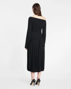 Lanvin ASYMMETRIC TOP LONG SLEEVE DRAPED MIDI DRESS IN FLUID CREPE -Lanvin Fashion rw dr0004 4792 p2310d