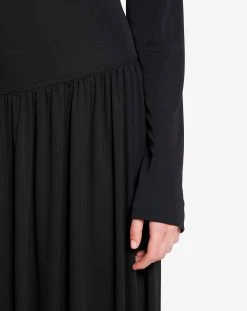 Lanvin ASYMMETRIC TOP LONG SLEEVE DRAPED MIDI DRESS IN FLUID CREPE -Lanvin Fashion rw dr0004 4792 p2310f