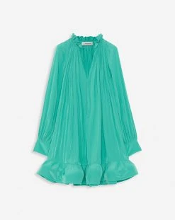 Lanvin SHORT CHARMEUSE DRESS WITH LONG SLEEVES AND RUFFLES