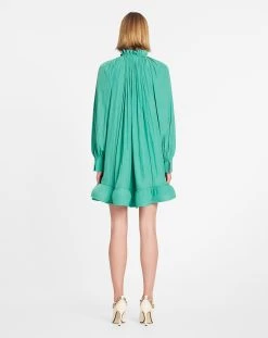 Lanvin SHORT CHARMEUSE DRESS WITH LONG SLEEVES AND RUFFLES -Lanvin Fashion rw dr0026 4778 a23461 d feedcd0d 4a05 4ef7 a48d c54a91cce0f9