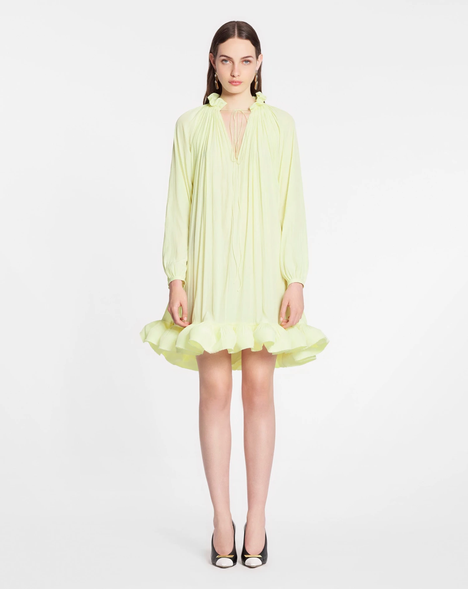 Lanvin LONG SLEEVE MINI DRESS WITH RUFFLES IN CHARMEUSE 4 Lanvin LONG SLEEVE MINI DRESS WITH RUFFLES IN CHARMEUSE - Image 2