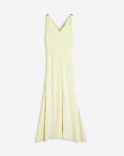 Lanvin SLEEVELESS V NECK FLARE MIDI DRESS IN SATIN