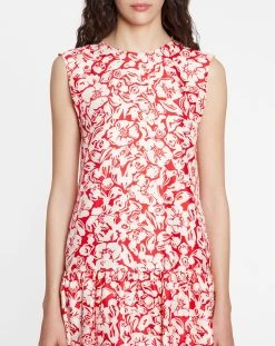 Lanvin SLEEVELESS ROUND NECK DRESS WITH RUFFLES IN PRINTED SILK TWILL -Lanvin Fashion rw dr0201 5615 p2337 f 6a44fbea 86ac 4aa4 9149 489e6995bff8