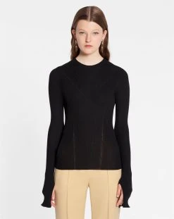 Lanvin ROUND NECK LONG SLEEVE RIBBED TOP IN SILK AND CASHMERE -Lanvin Fashion rw po0020 k004 p2310c
