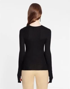 Lanvin ROUND NECK LONG SLEEVE RIBBED TOP IN SILK AND CASHMERE -Lanvin Fashion rw po0020 k004 p2310d