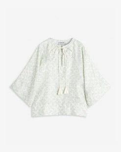 Lanvin OPEN NECK ELBOW SLEEVE TOP IN PRINTD SILK