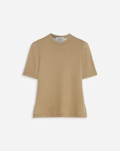 Lanvin FITTED OPEN NECK SHORT SLEEVE TOP IN WOOL AND SILK