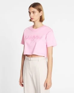 OVERPRINTED CROPPED T-SHIRT WITH LANVIN PARIS EMBROIDERY -Lanvin Fashion rw ts0036 j019 a23504 c d06bc92c b264 4b91 a4cd a3d238e4efef